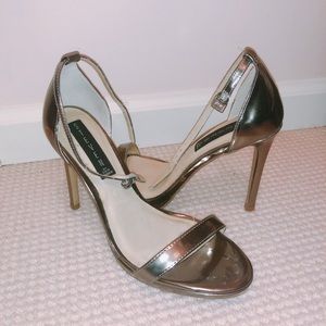Steve Madden Women’s ankle strap heels, metallic